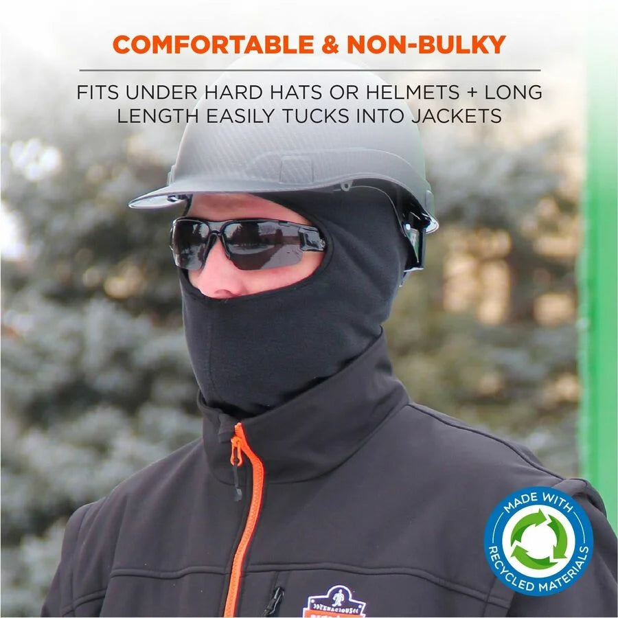 Ergodyne Recycled Balaclava Face Mask - Eco-Friendly Fleece Blend - Black - Multipurpose Masks