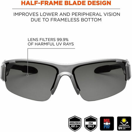 Ergodyne Smoke Lens/Gray Half Frame Safety Glasses - Alternate-Image1