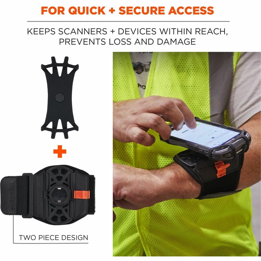 Ergodyne Squids 5545 Wrist Mount for Scanner, Mobile Computer, Smartphone, Stylus, Tool - Black - Landscape/Portrait - Alternate-Image1