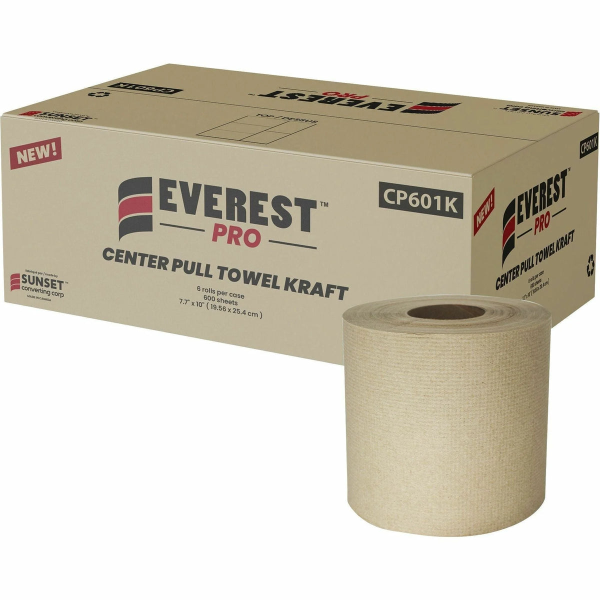 Everest Center-Pull Paper Towels: 2-Ply 600 Sheets/Roll Natural - 6/Carton - Towels