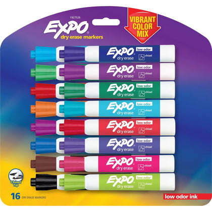 Expo Dry Erase Chisel Tip Markers - Assorted Ink - 16/Set - & Dry-Erase