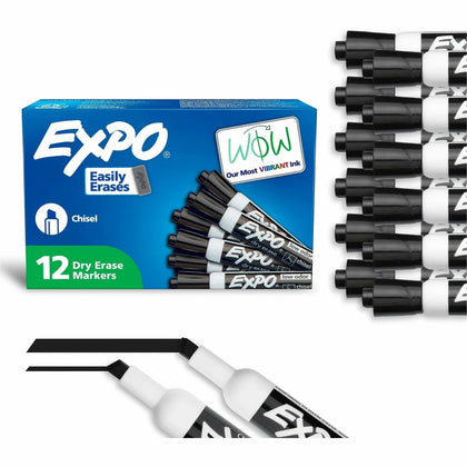 Expo Dry Erase Markers: Chisel Point Black Ink - Pack of 12 - Markers & Dry-Erase