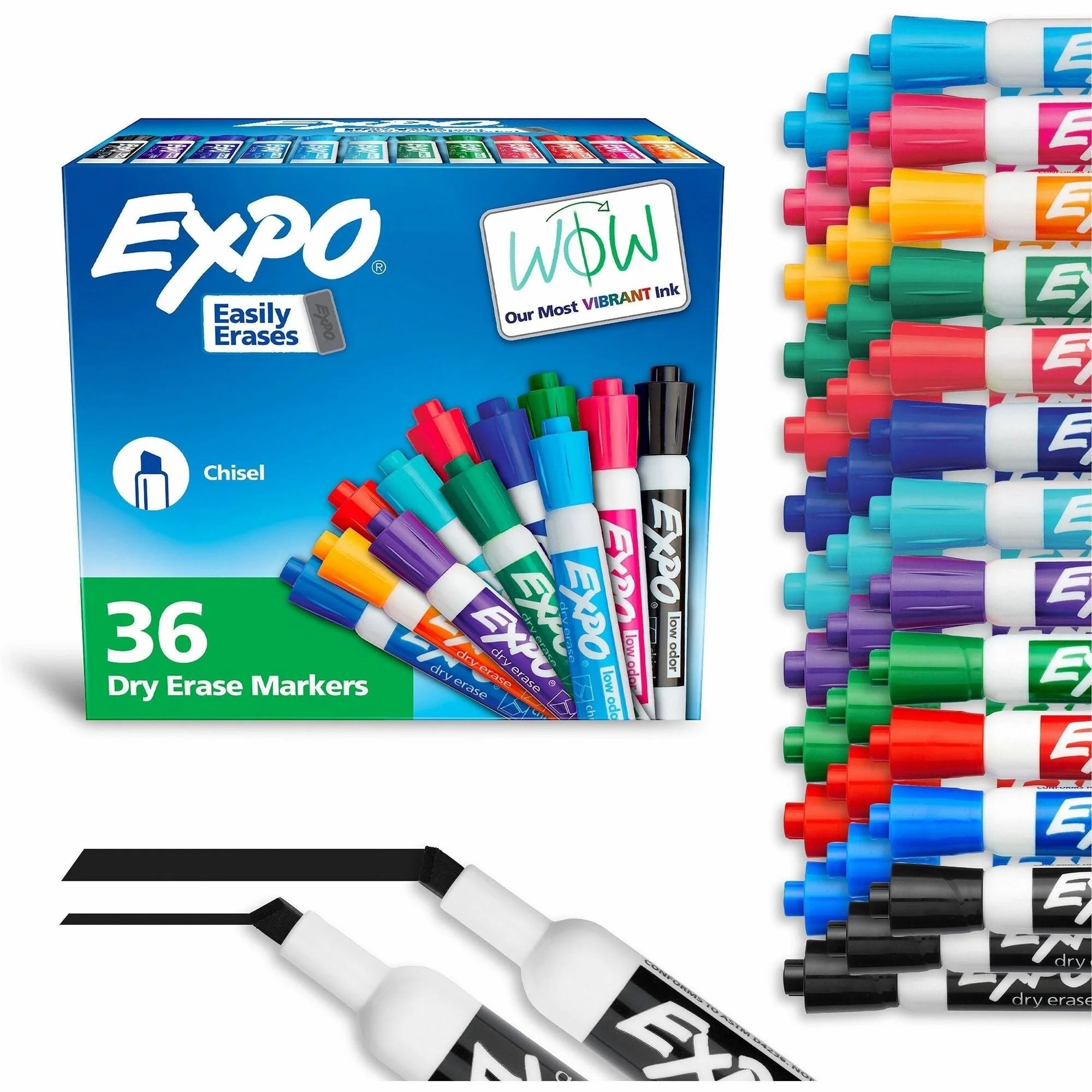 Expo Dry Erase Markers: Chisel Point Erasable Ink - Assorted Colors - 36/Box - Markers & Dry-Erase