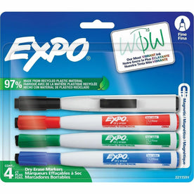 Expo Fine Magnetic Dry Erase Markers - Assorted Ink - 4 Pack - & Dry-Erase