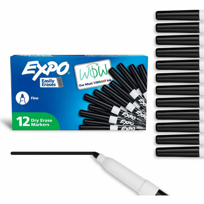 Expo Fine Point Black Dry Erase Markers - Low-Odor Ink - Pack of 12 - & Dry-Erase