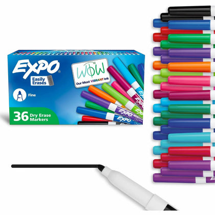 Expo Fine Point Dry Erase Markers - Assorted Ink - 36/Box - & Dry-Erase