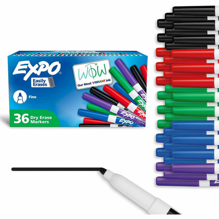 Expo Fine Point Dry Erase Markers - Assorted Ink - 36 Pack - & Dry-Erase