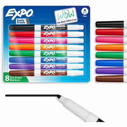 Expo Fine Point Dry Erase Markers - Assorted Ink - 8/Set - & Dry-Erase