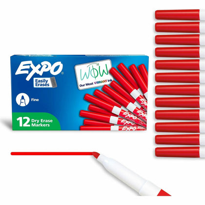 Expo Fine Point Red Dry Erase Markers - 1 Dozen - & Dry-Erase