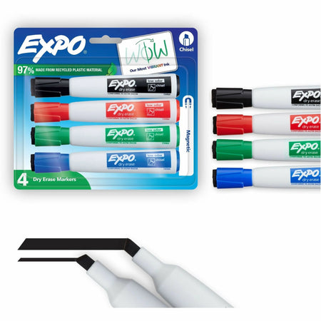 Expo Magnetic Dry-Erase Markers - Chisel Point - Assorted Ink - 4-Pack - &