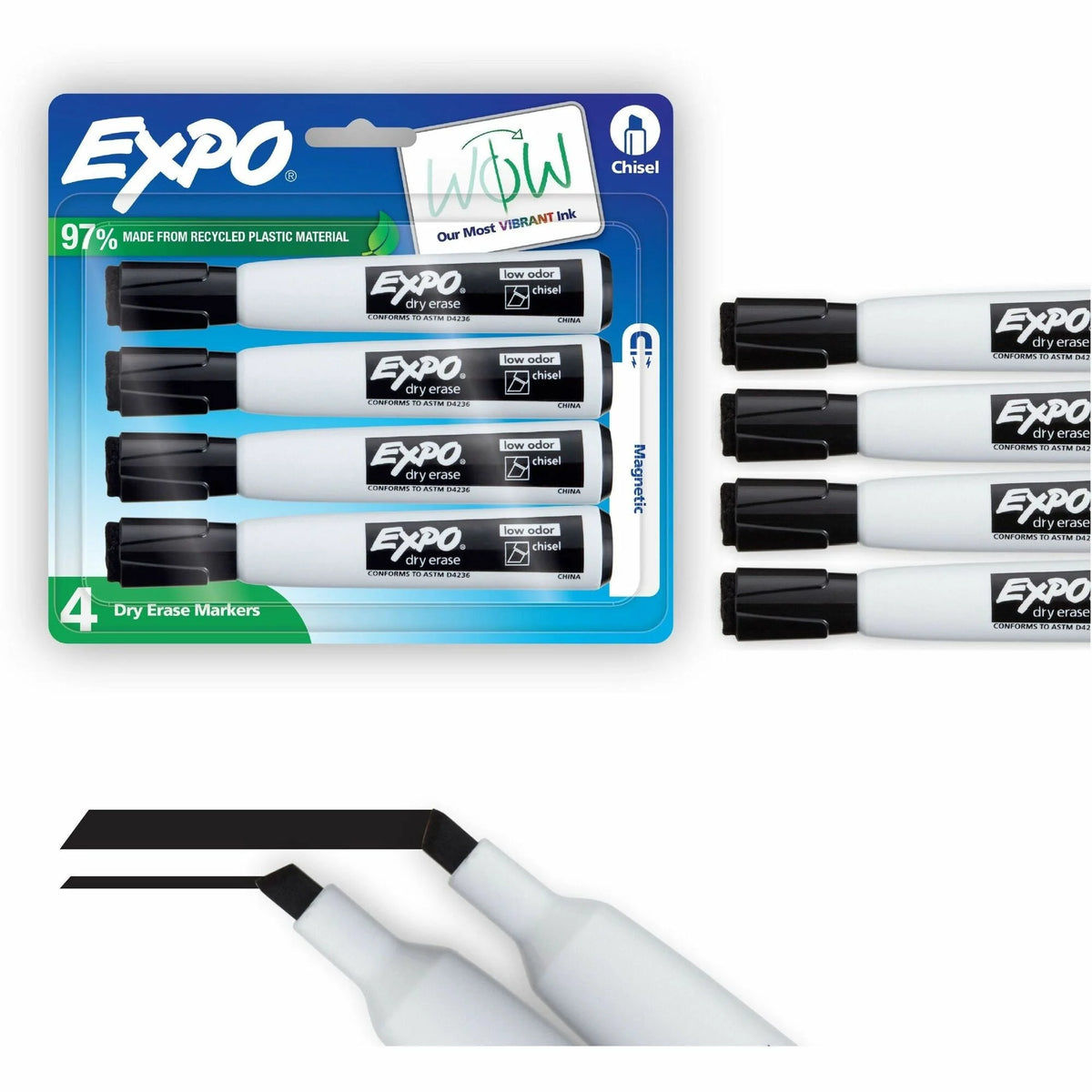 Expo Magnetic Dry-Erase Markers - Chisel Point - Black Ink - 4 Pack - &