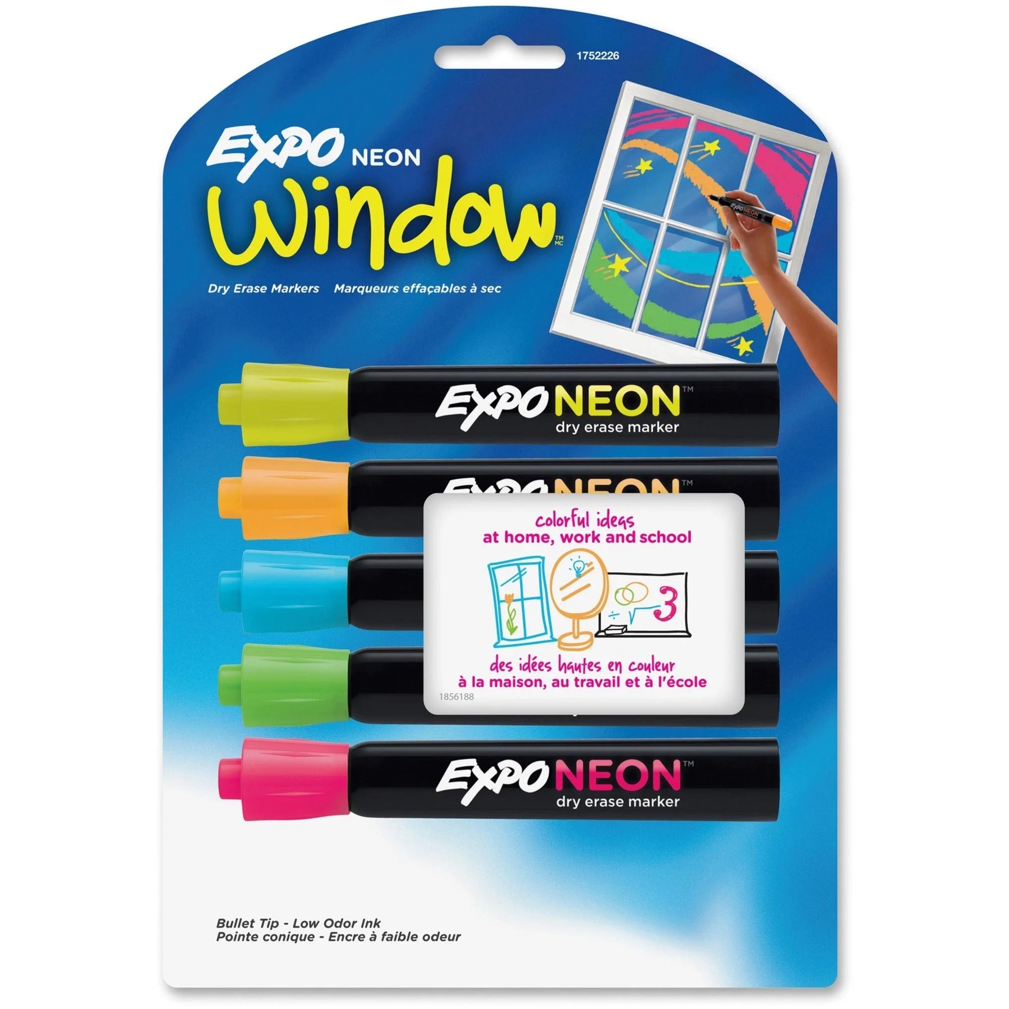 Expo Neon Window Markers - Bullet Point - Erasable - 5 Colors - & Dry-Erase