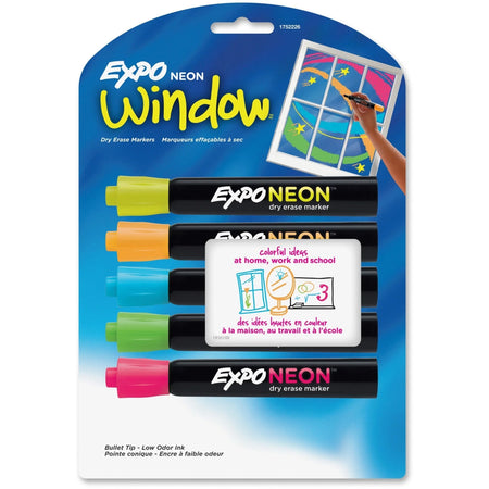 Expo Neon Window Markers - Bullet Point - Erasable - 5 Colors - & Dry-Erase