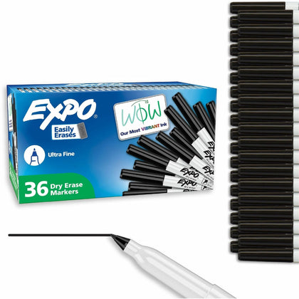 Expo Ultra Fine Black Dry Erase Markers - 36 Pack - Erasable Ink - & Dry-Erase