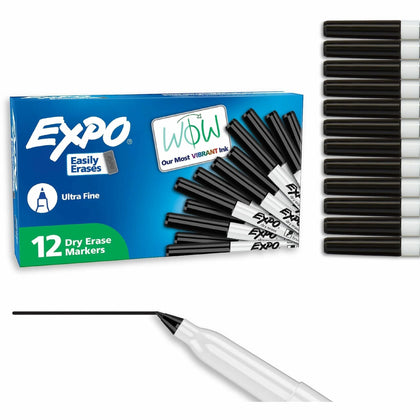 Expo Ultra Fine Black Dry Erase Markers - Alcohol-Based - Pack of 12 - & Dry-Erase