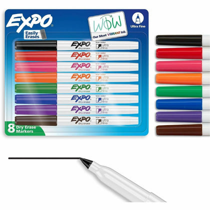 Expo Ultra Fine Dry Erase Markers - Assorted Ink - 8/Set - & Dry-Erase