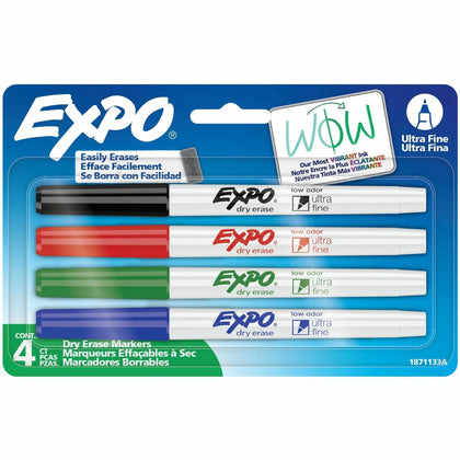 Expo Ultra Fine Tip Dry Erase Markers - Assorted Ink - 4/Set - & Dry-Erase