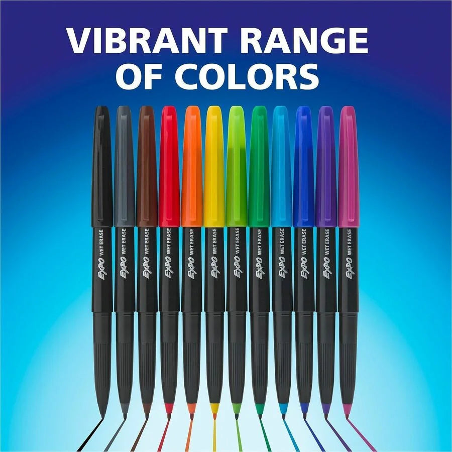 Expo Vis-A-Vis Ultra Fine Black Wet-Erase Markers - 1 Dozen - & Dry-Erase