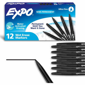 Expo Vis-A-Vis Ultra Fine Black Wet-Erase Markers - 1 Dozen - & Dry-Erase