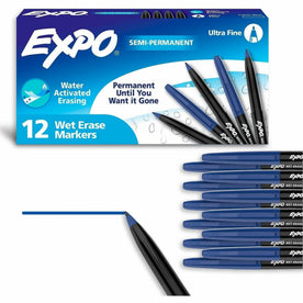 Expo Vis-A-Vis Ultra Fine Blue Wet-Erase Markers - 1 Dozen - & Dry-Erase