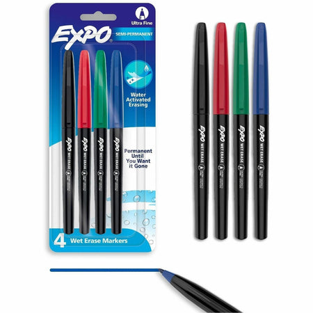 Expo Vis-A-Vis Ultra Fine Wet-Erase Markers - Assorted Ink - 4 Pack - & Dry-Erase