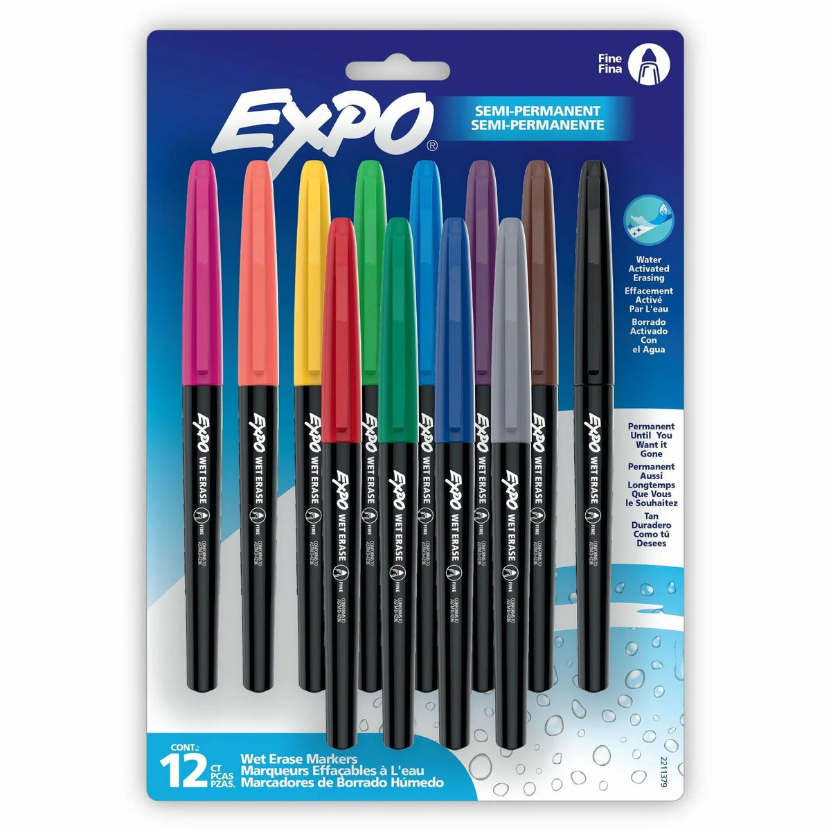 Expo Wet-Erase Markers: Erasable Ink Assorted Colors - 12 Pack - Markers & Dry-Erase