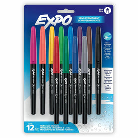 Expo Wet-Erase Markers: Erasable Ink Assorted Colors - 12 Pack - Markers & Dry-Erase