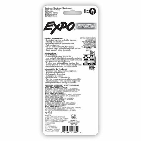 Expo Wet Erase Markers, Fine Tip - Rear