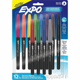 Expo Wet-Erase Markers: Ultra Fine Point Erasable Ink - 12 Pack - Markers & Dry-Erase