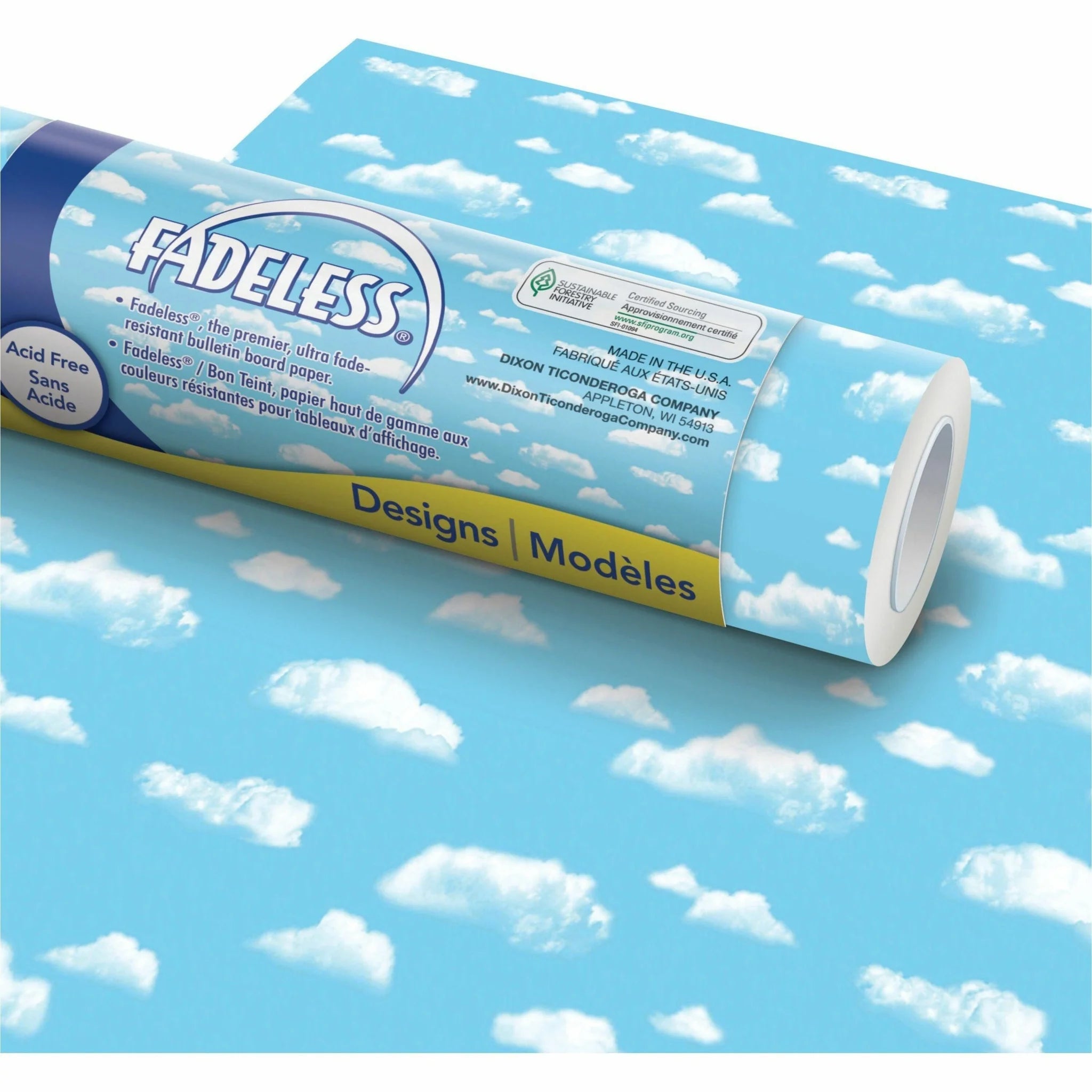 Fadeless Bulletin Board Art Paper: Cloud Design Roll - 6’’x48’’x50ft - 1 - Sets & Trim