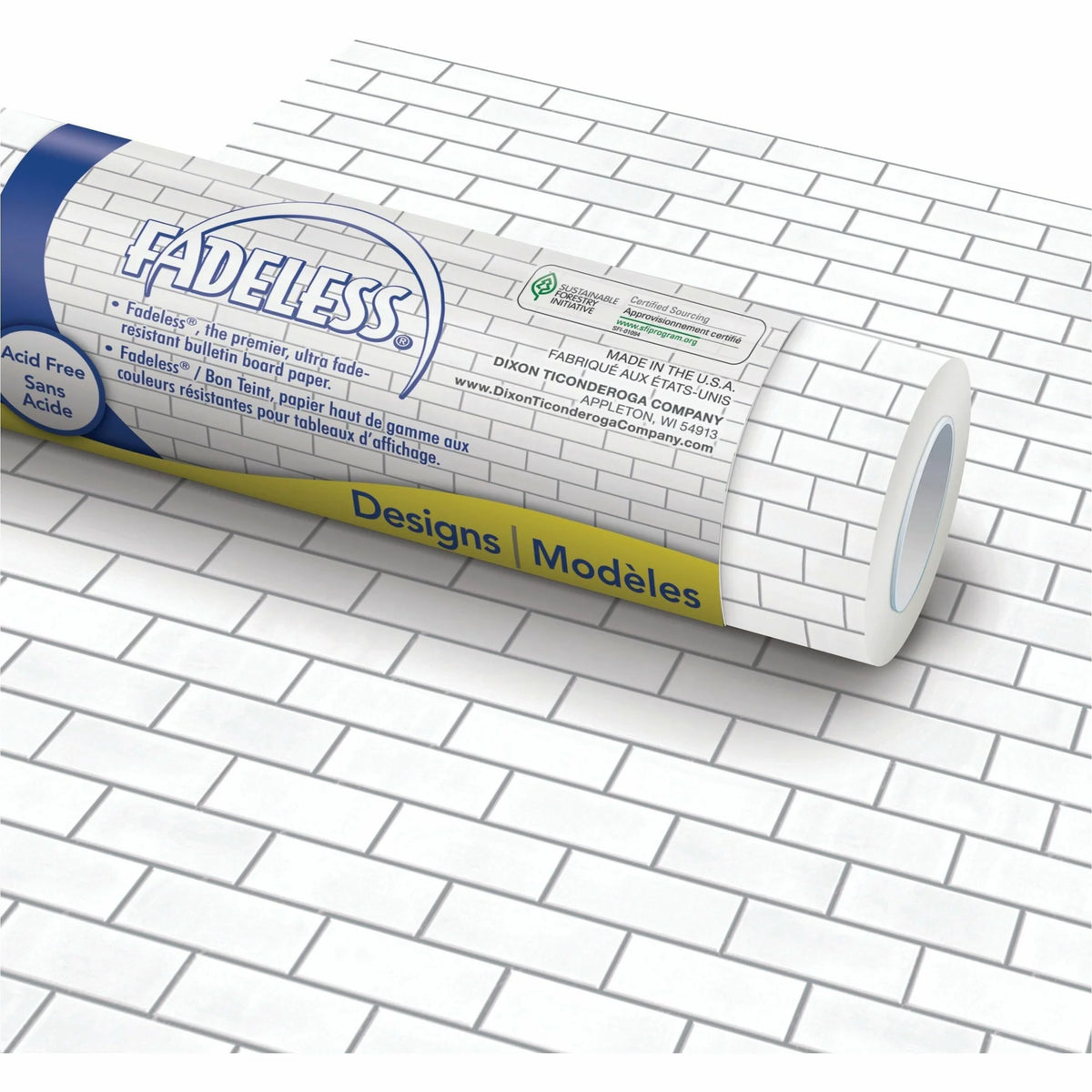 Fadeless Bulletin Board Paper Roll: White Subway Tile Design - 48’’ x 50 ft - School Home Office Decor - Art