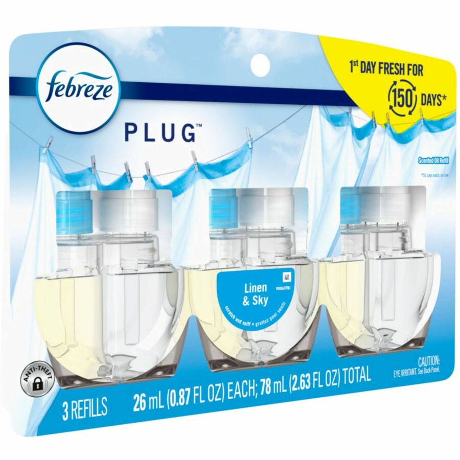 Febreze Plug Linen/Sky Oil Refill - 0.8 fl oz (0 quart) - Linen & Sky - 50 Day - 3/Pack - 6 / Carton - Air Fresheners