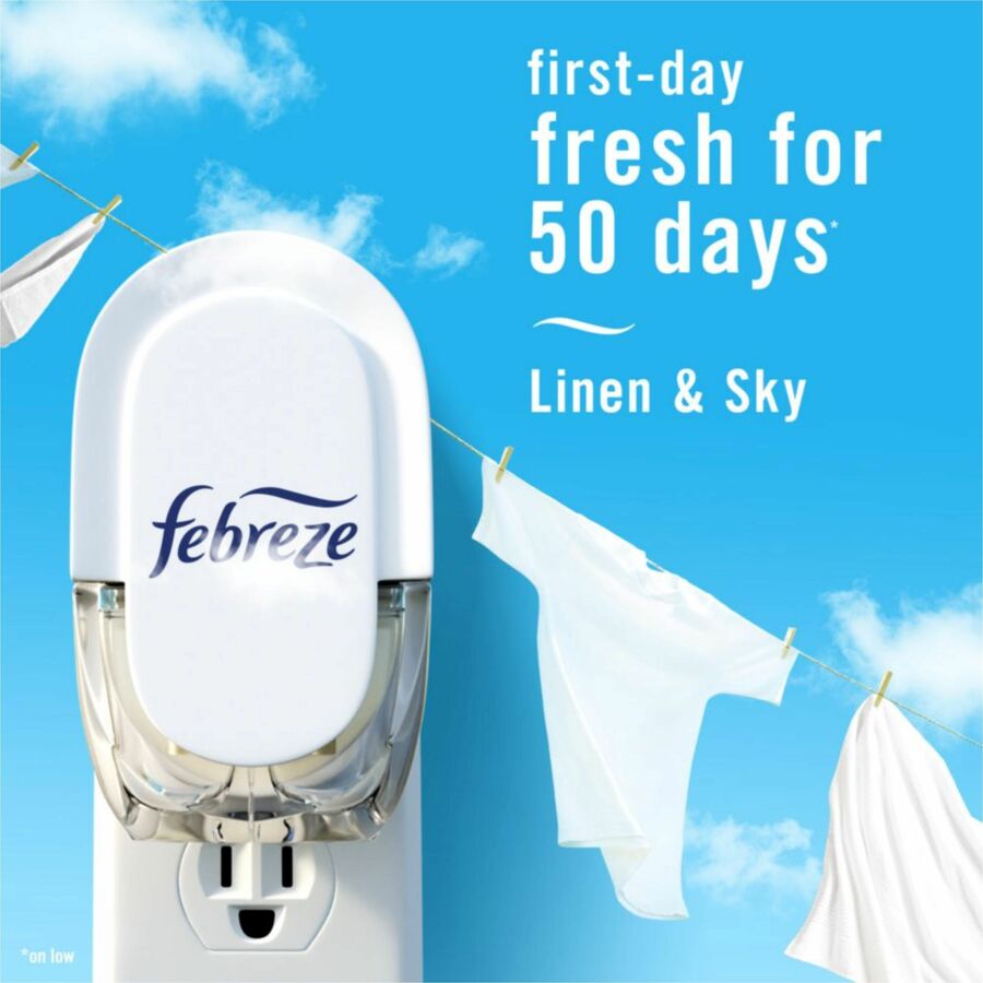 Febreze Plug Linen/Sky Oil Refill - 0.8 fl oz (0 quart) - Linen & Sky - 50 Day - 3/Pack - 6 / Carton - Air Fresheners
