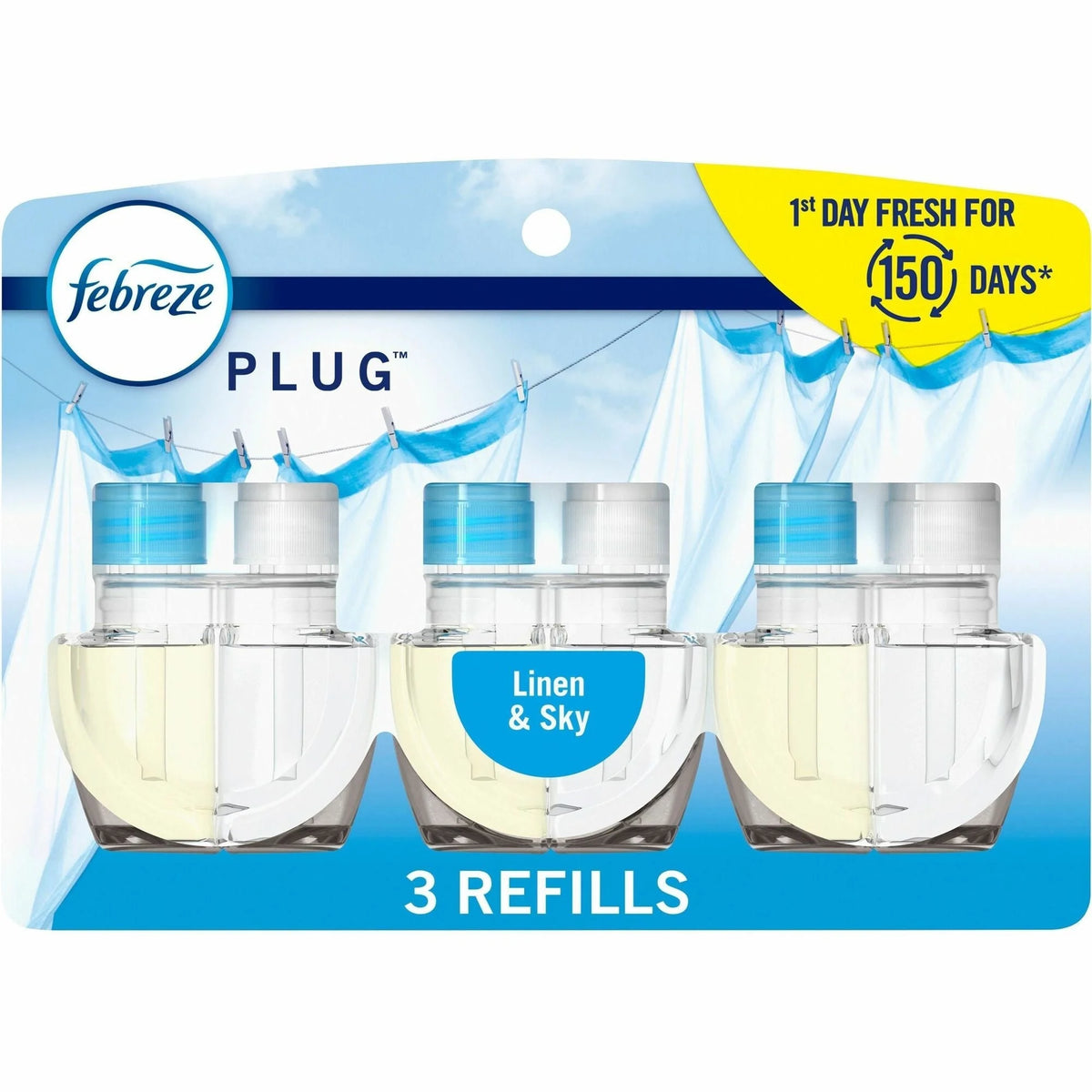 Febreze Plug Linen/Sky Oil Refill: Long-lasting Linen & Sky Scent - 3 Pack - Air Fresheners
