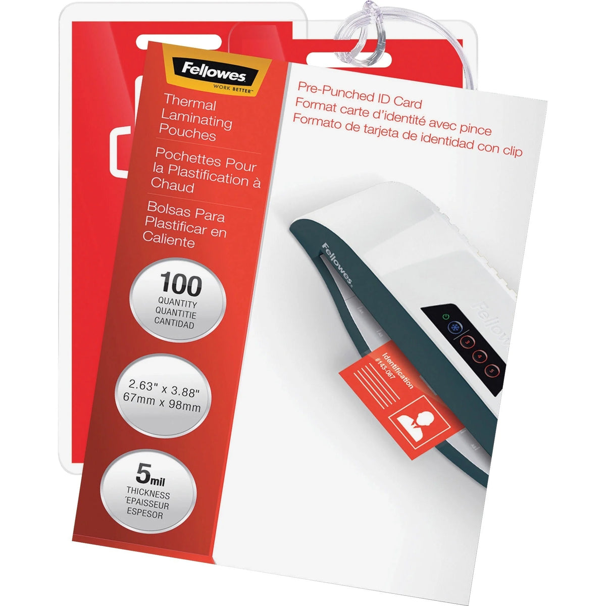 Fellowes ID Card Laminating Pouches - 3.88’’ x 5 mil - Clear Durable - 100 Pack - Supplies