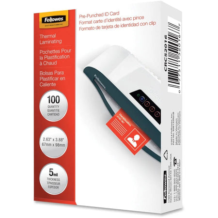 Fellowes ID Card Laminating Pouches - 3.88’’ x 5 mil - Clear Durable - 100 Pack - Supplies