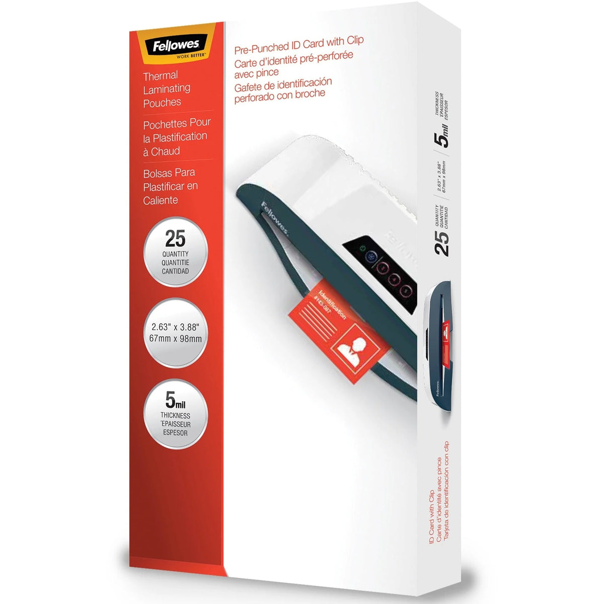 Fellowes ID Card Laminating Pouches - 3.88’’ x 5 mil - Glossy Finish - 25 Pack - Supplies