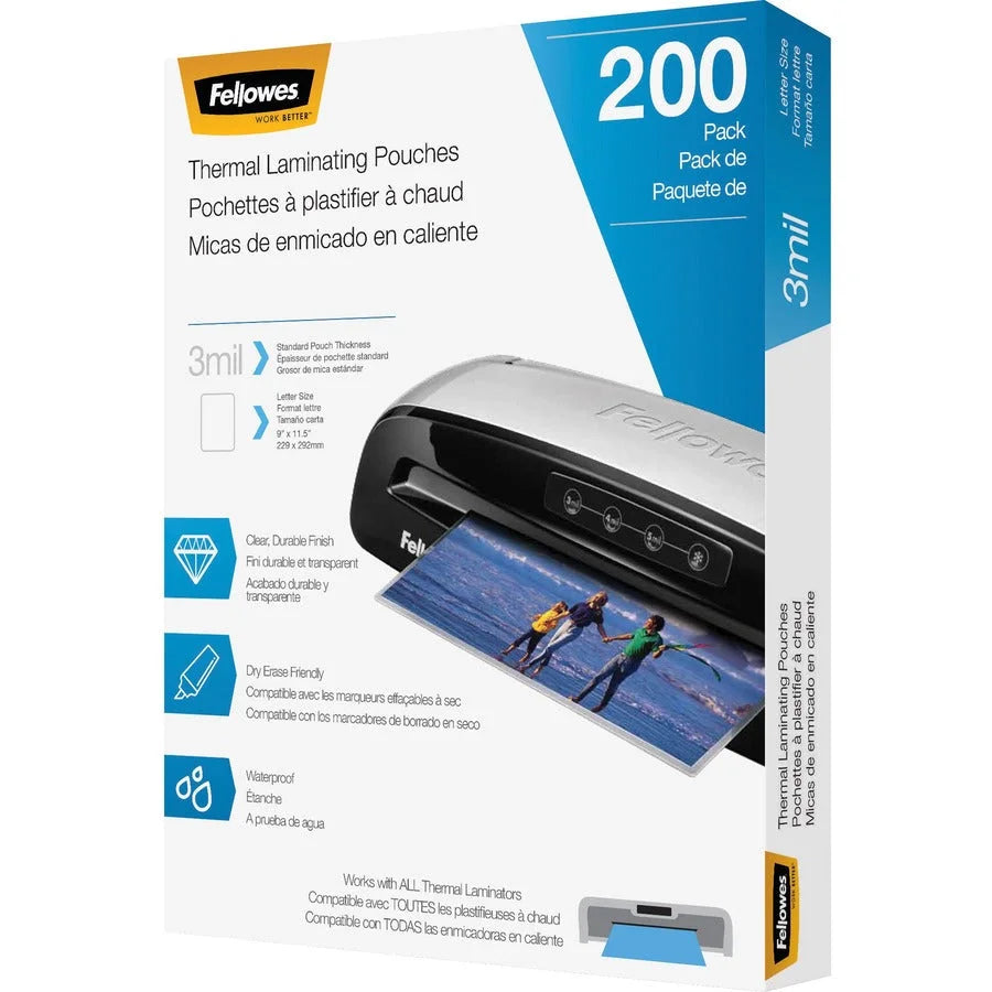 Fellowes Letter-Size Laminating Pouches - Clear Durable 3 mil Thickness - 200 Pack - Supplies