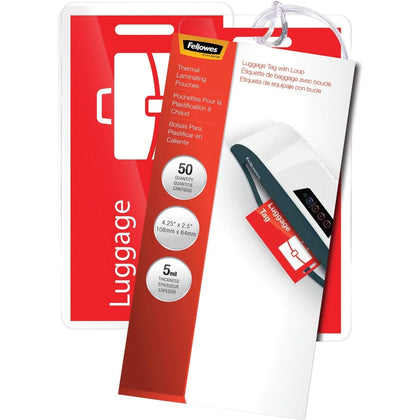 Fellowes Luggage Tag Laminating Pouches - 2.50’’ x 5 mil - Glossy Durable - 50 Pack - Supplies