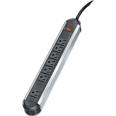 Fellowes Metal Power Strip: 7 Outlets 3-Prong 12ft Cord - Silver/Black - Cords & Surge Protectors