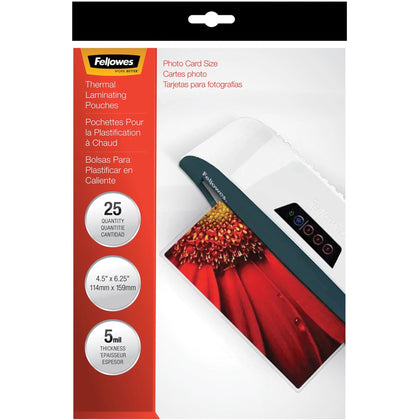 Fellowes Photo Card Glossy Laminating Pouches - 6.25’’ x 5 mil - Clear - 25 Pack - Supplies