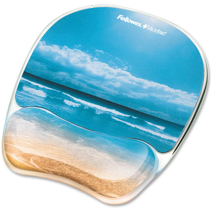 Fellowes Photo Gel Mouse Pad & Wrist Rest with Microban - Sandy Beach - Multicolor Stain Resistant Skid Proof - Pads