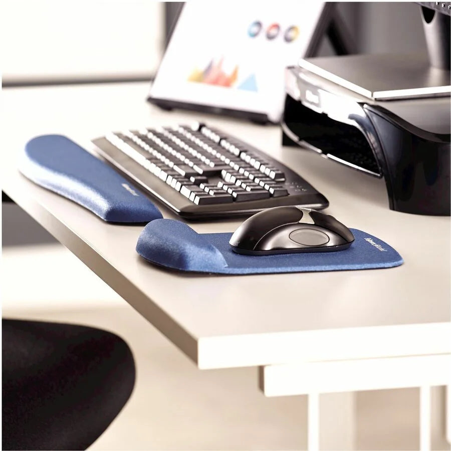 Fellowes PlushTouch Microban Keyboard Wrist Rest - Blue Foam - Wear Resistant Tear Skid Proof - Mouse Pads & Rests
