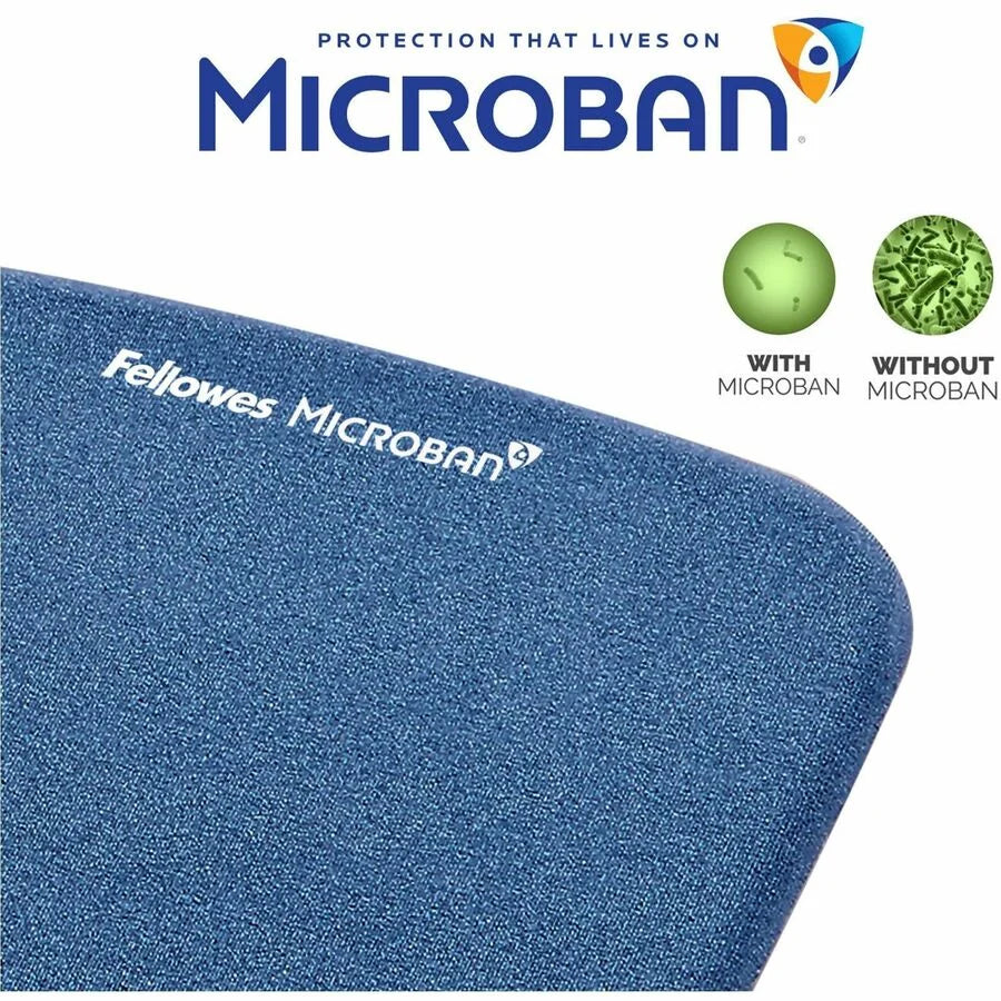 Fellowes PlushTouch Microban Mouse Pad Wrist Rest - Blue - Tear & Wear Resistant - Pads Rests