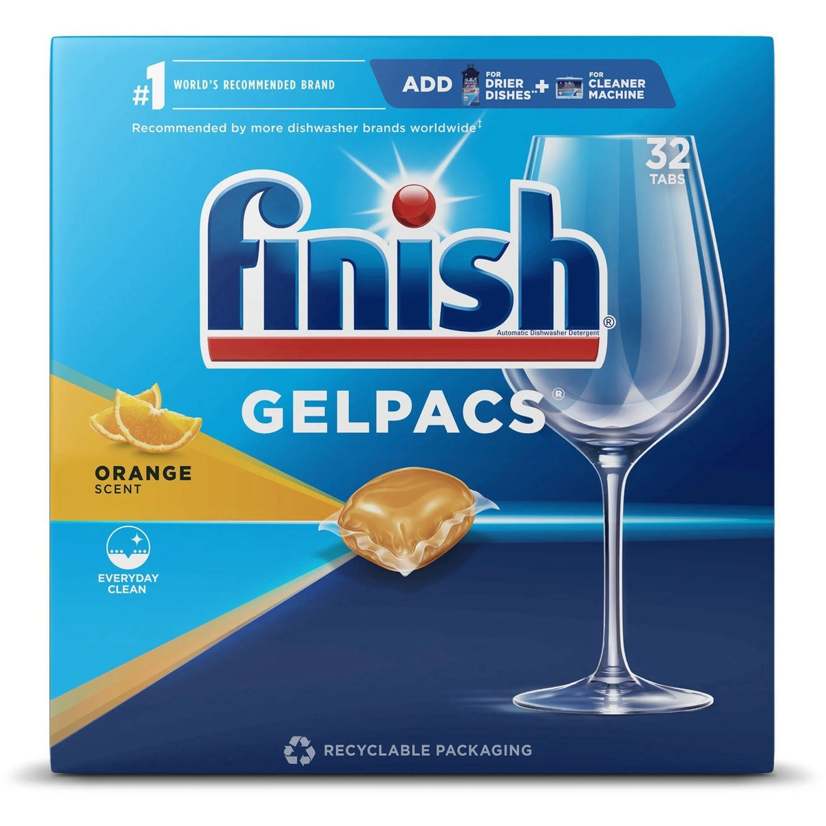 Finish Dishwasher Gel Packs - Orange Scent - 32 - 8 Cartons - Dish/Dishwasher Detergents