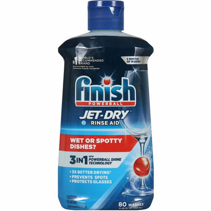 Finish Jet-Dry Rinse Aid: 8.45 oz Blue Bottle - 8/Carton - Dish/Dishwasher Detergents