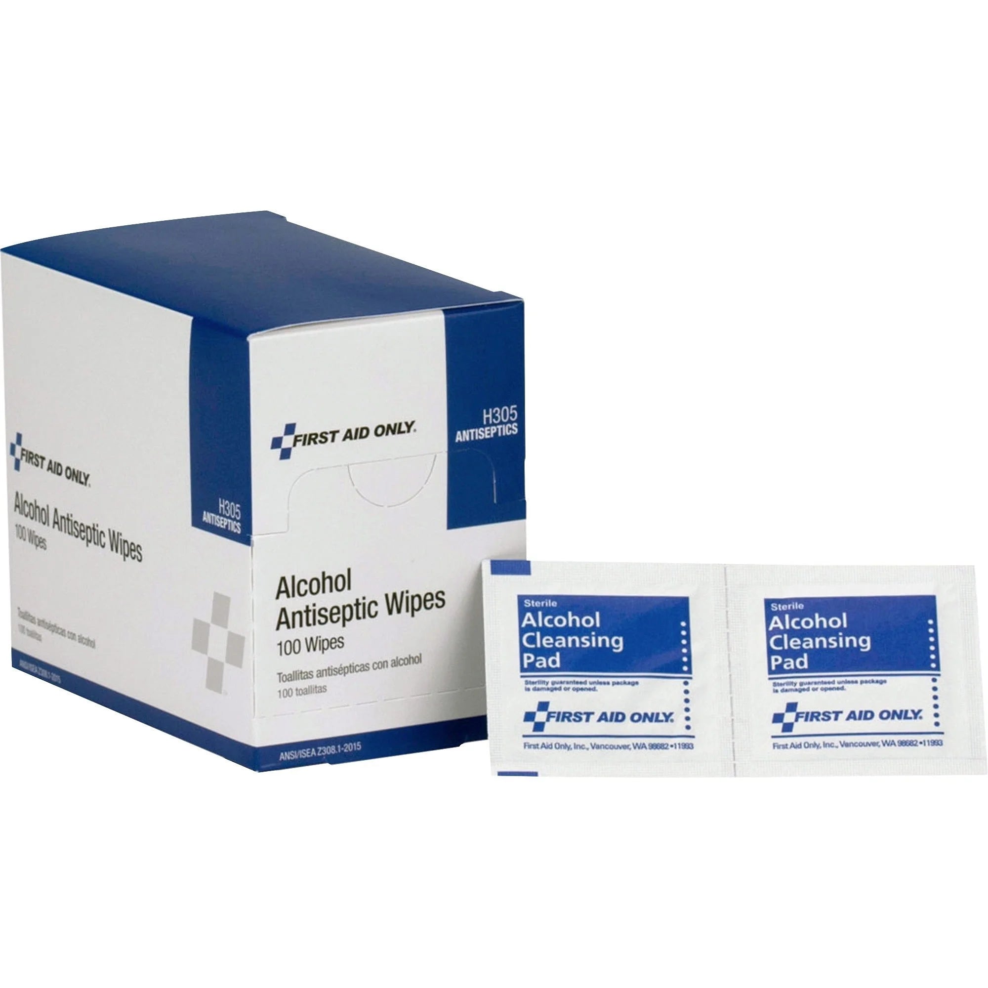 First Aid Only Alcohol Cleansing Pads - 100/Box: Sterile Wipes - Wound Care