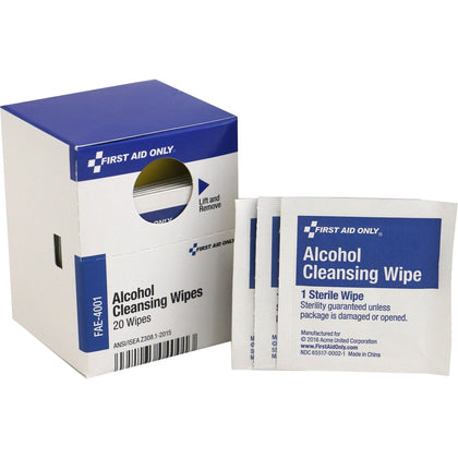 First Aid Only Alcohol Cleansing Pads - 20-Piece Box - White Color - Wound Care