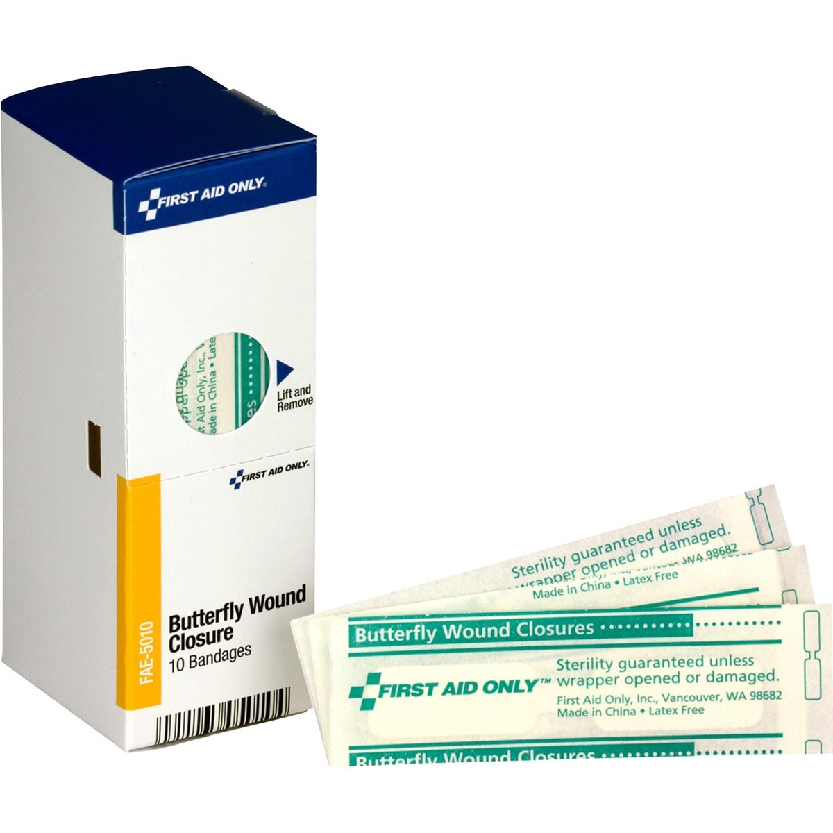 First Aid Only Butterfly Bandages - White - 10/Box - & Wraps