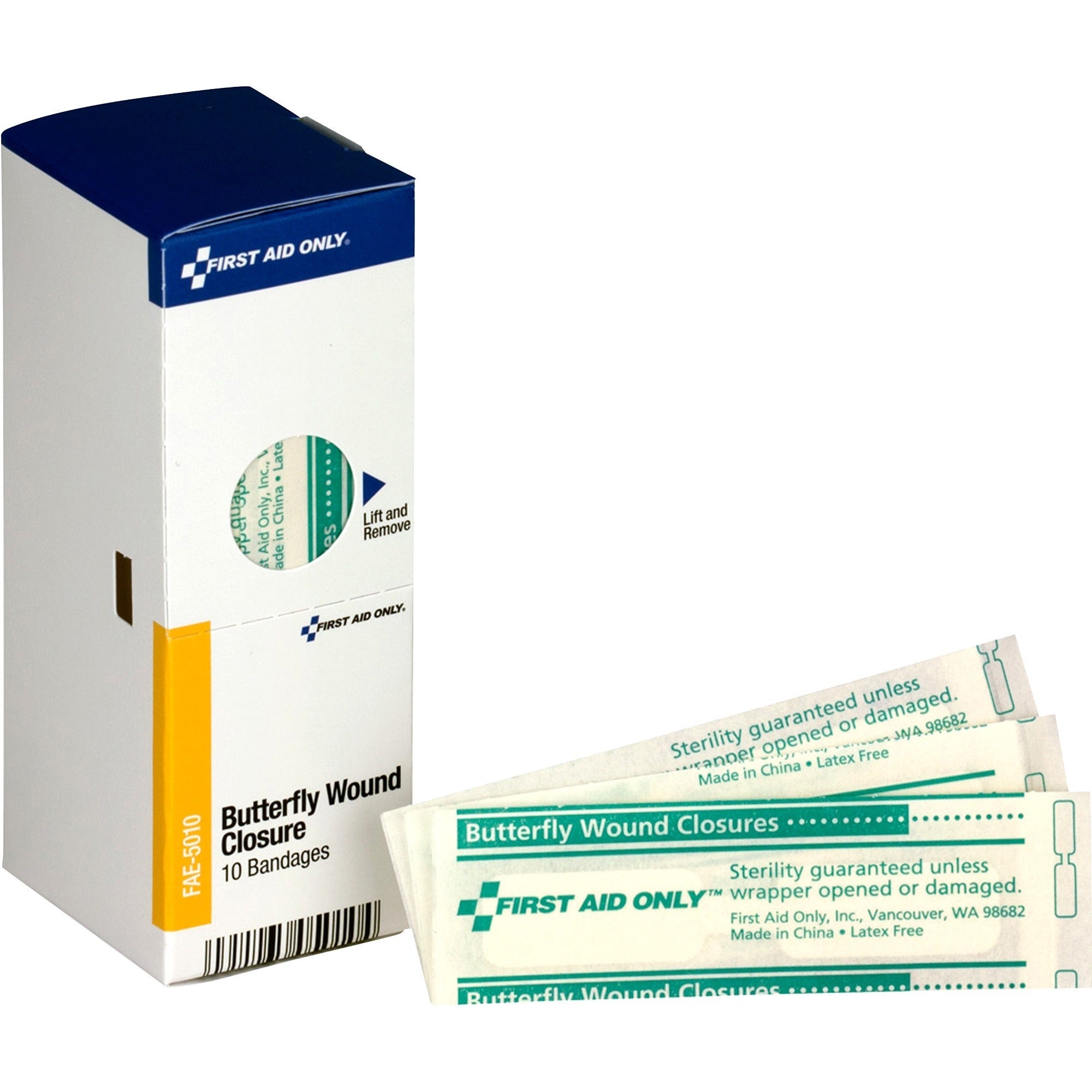 First Aid Only Butterfly Bandages - White - 10/Box - & Wraps